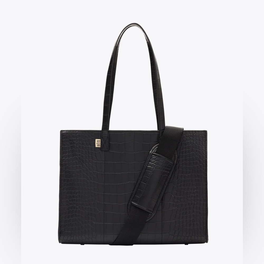 BEIS Black Croc Embossed Tote Bag